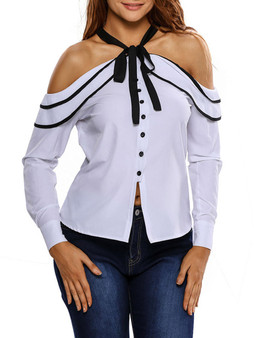 Casual Tie Collar Bowknot Single Breasted Blouse