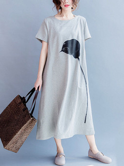 Casual Slit Pocket Printed Loose Maxi Dress