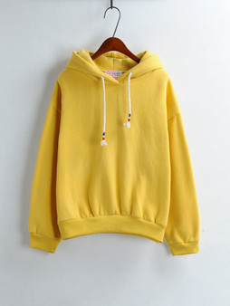 Casual Loose Basic Drawstring Solid Hoodie