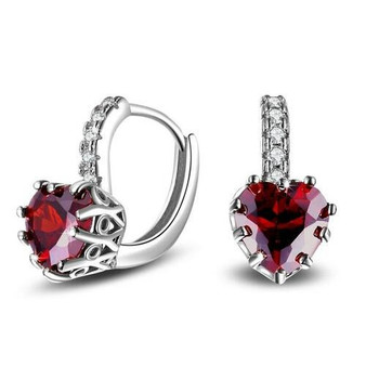 Red Heart Shaped Gems Incased in White Gold Earrings: Hutzell