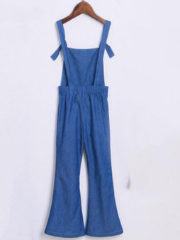 New Blue High Waisted Casual Long Overall Pants