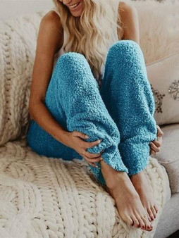 Sky Blue High Waisted Faux Fur Oversize Loose Casual Pants