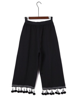 Casual Fringe  Plain  Wide-Leg  Mid-Rise Plus Size Pant