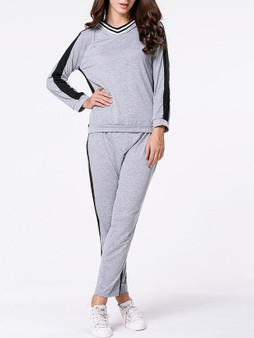Casual Color Block Hoodie And Straight Mid-Rise Pant