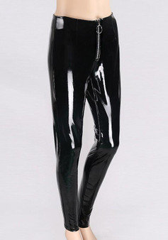 Black Zipper High Waisted Fashion PU Leather Long Pants