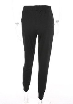 Black Zipper Elastic Waist Casual Polyester Long Pants