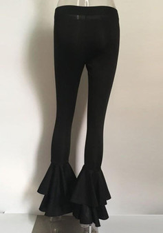 Black Ruffle High Waisted Elastic Waist Vintage Long Pants