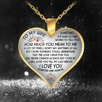 Love To My Wife Heart Shaped Pendant n Gold Chain Necklace; Hutzell