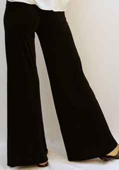 Black Elastic High Waisted Long Casual Pants