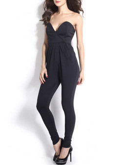 Casual Sweet Heart Plain Jumpsuit