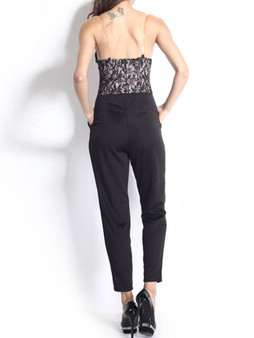 Casual Strapless Decorative Lace Pocket Slim-Leg Jumpsuit