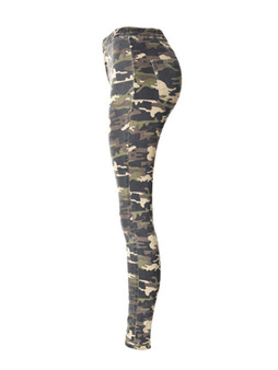 Casual Camouflage Ripped Slim-Leg  High-Rise Jeans