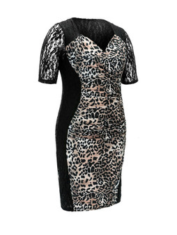 Casual Leopard Patchwork See-Through Plus Size Bodycon Dress