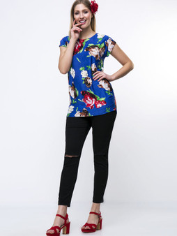 Charming Floral Printed Round Neck Plus Size T-Shirt