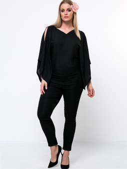 Casual Open Shoulder Solid Plus Size T-Shirt In Black