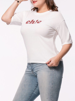 Casual Half Sleeve Simple Designed Letters Printed Plus Size T-Shirt