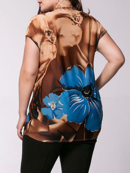 Casual Floral Printed Short Sleeve Plus Size T-Shirt