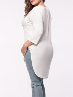 Casual Decorative Lace Solid Plus Size T-Shirt In White