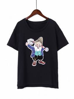 Casual Glitter Cartoon Round Neck Plus Size T-Shirt