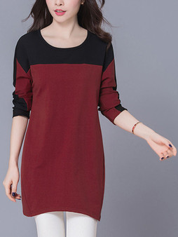 Casual Longline Color Block Round Neck Plus Size T-Shirt