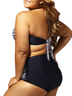 Casual Ruched Halter Printed Twist Plus Size Swimwear