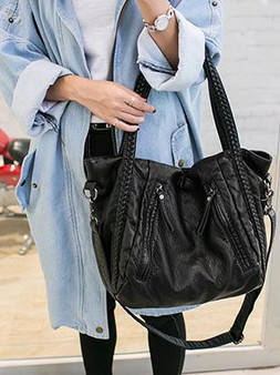 Black Zipper Single Shoulder Bag Tote Bag