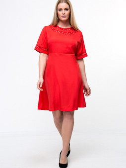 Casual Round Neck Patchwork Solid Plus Size Flared Dress