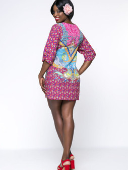 Casual Tropical Tassel Mini Plus Size Shift Dress In Tribal Printed