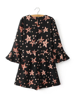 Casual V-Neck Printed Star Romper With Bell Sleeve