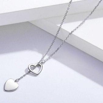 925 Sterling Silver Hanging Hearts on a Fine Chain Necklace: Hutzell