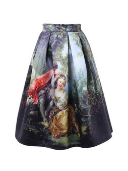 Casual Elastic Waist Printed Flared Midi Skirt