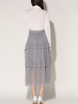 Casual Tiered Plain Layered Maxi Skirt