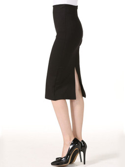 Casual Slit Plain Pencil Midi Skirt In Black