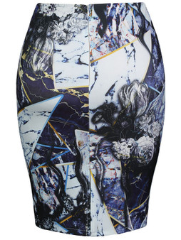 Casual Slit Texture Printed Pencil Midi Skirt
