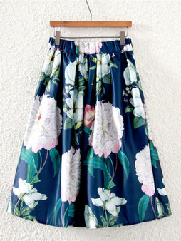 Casual Delightful Elastic Waist Flared Midi Skirt In Floral Printed