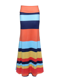 Casual Color Block Striped Mermaid Maxi Skirt