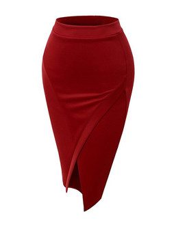 Casual Elegant Attractive Slit Plain Pencil Midi Skirt