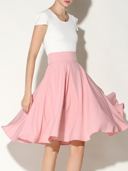 Charming Solid-Color Flared Midi Skirt