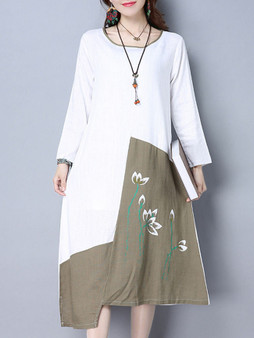 Casual Asymmetric Hem Color Block Printed Shift Dress