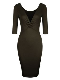 Casual Sexy Ruched V-Neck Solid Bodycon Dress