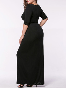 Casual Round Neck Solid Plus Size Maxi Dress With Half Sleeve