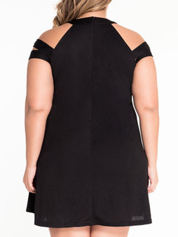 Casual Open Shoulder Cutout Plain Plus Size Shift Dress