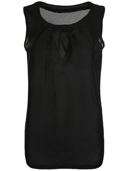 Casual Ruched Plain Chiffon Round Neck Sleeveless T-Shirt