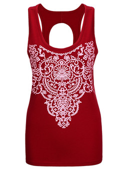 Casual Scoop Neck Back Hole Printed Sleeveless T-Shirt
