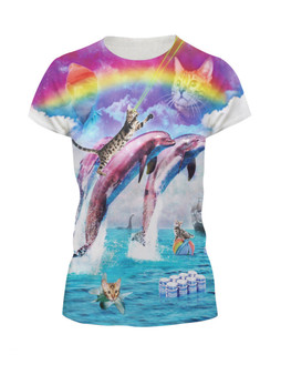 Casual Round Neck Colorful Scenery Printed Short Sleeve T-Shirt