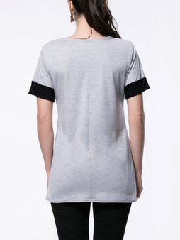 Casual Basic Round Neck Color Block Short Sleeve T-Shirt