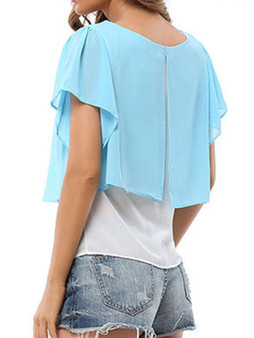 Casual Doll Collar Color Block Blouse