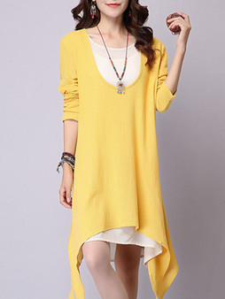 Casual Asymmetric Hem Color Block Shift Dress