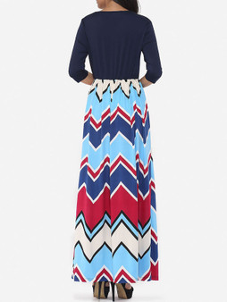 Casual Assorted Colors Zigzag Striped Chic Round Neck Maxi Dress