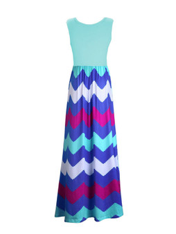 Casual Color Block Zigzag Striped Round Neck Maxi Dress